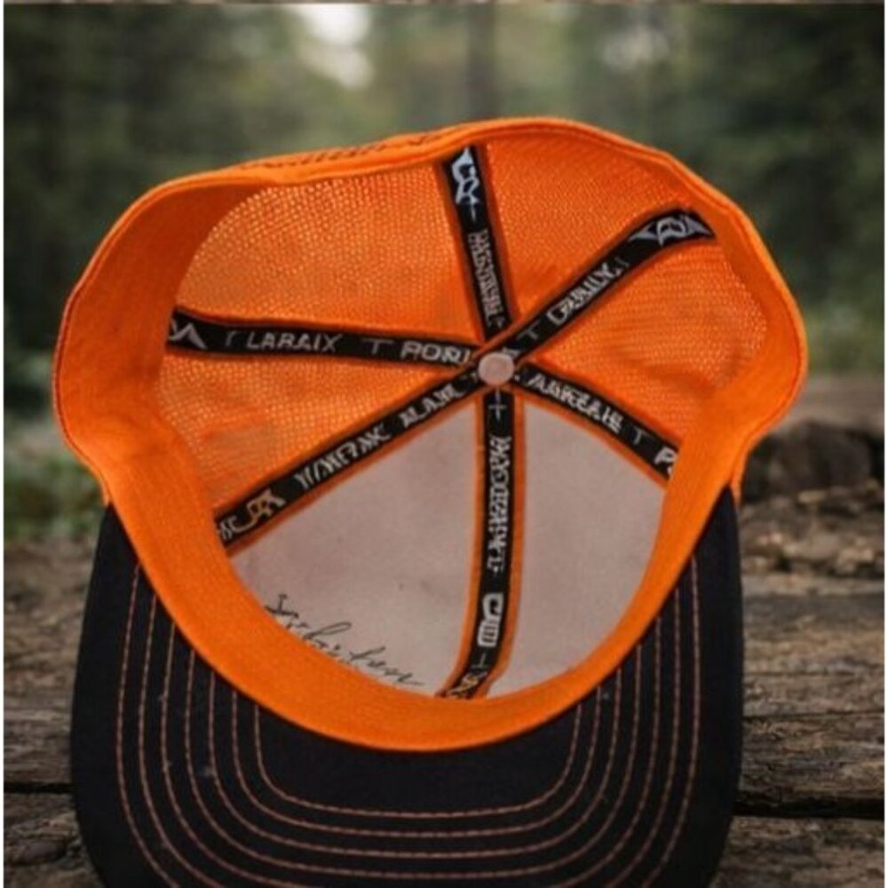 LARIX Blaze Orange Bigfoot Trucker Hat Snapback Mesh Outdoor Cap Pro Model - Picture 4 of 4